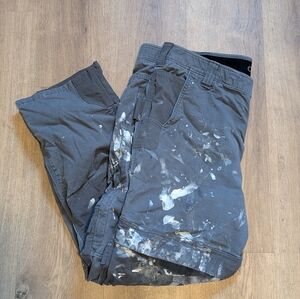 Distressed Carhartt Double Knee Men's Gray Paint-Splattered Pants 38 x 30